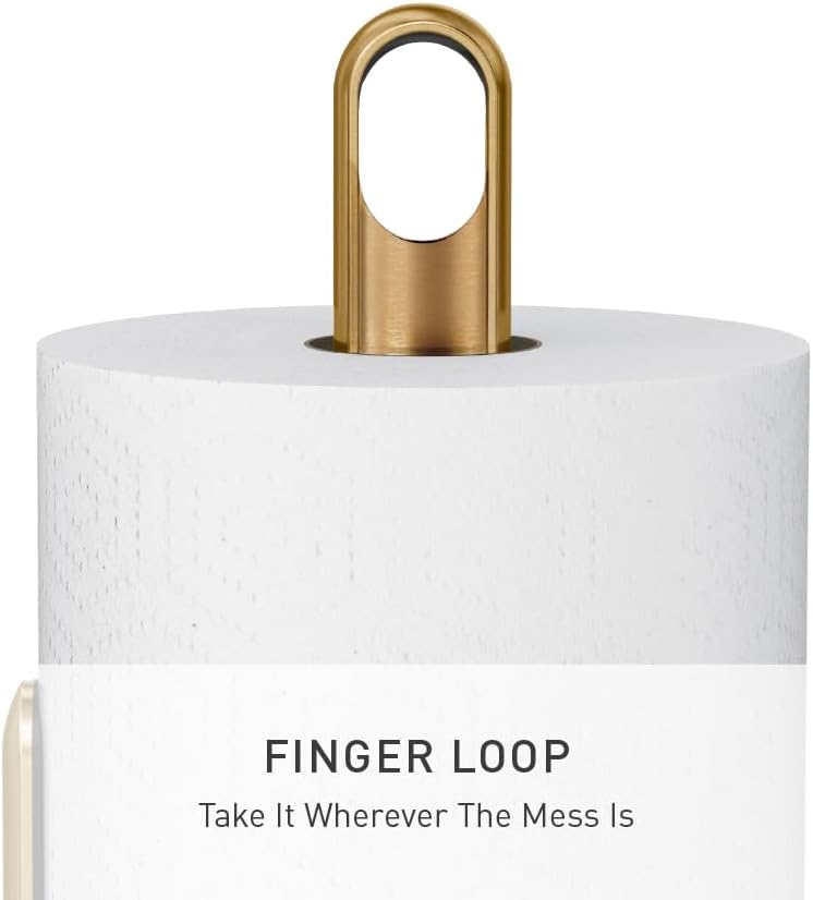 Simple Human Tension Arm Standing Paper Towel Holder, Heavy-Duty, Easy One-Handed Tear, Kitchen Countertop, Brass Stainless Steel - Image 4